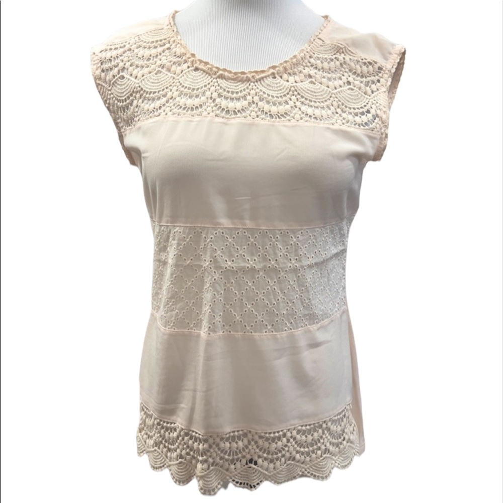 The Limited Crochet Lace Mixed Media Shell Top